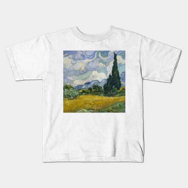 Vincent Van Gogh- A Wheatfield with Cypresses Kids T-Shirt by SybaDesign